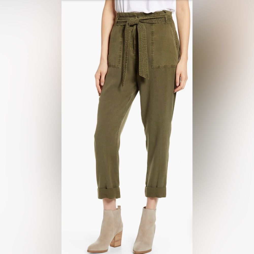 Treasure & Bond Cropped Paper Bag Waist Pant in Washed Olive Size 6
